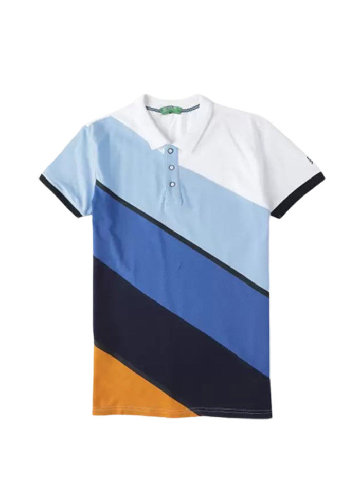 Printed Men Polo Neck Blue T-Shirt