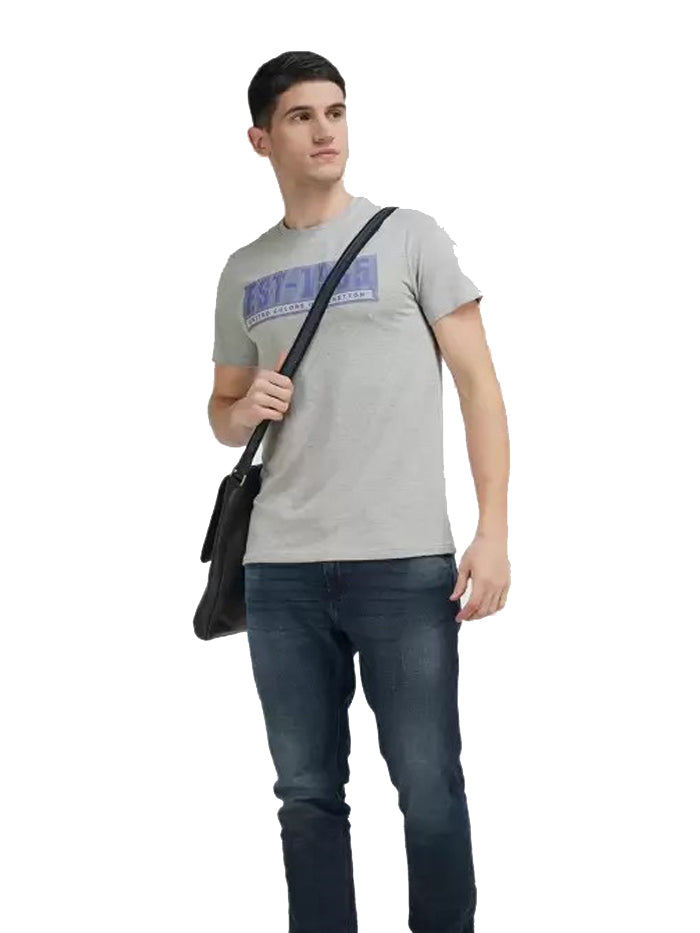 Printed Men Round Neck Grey T-Shirt