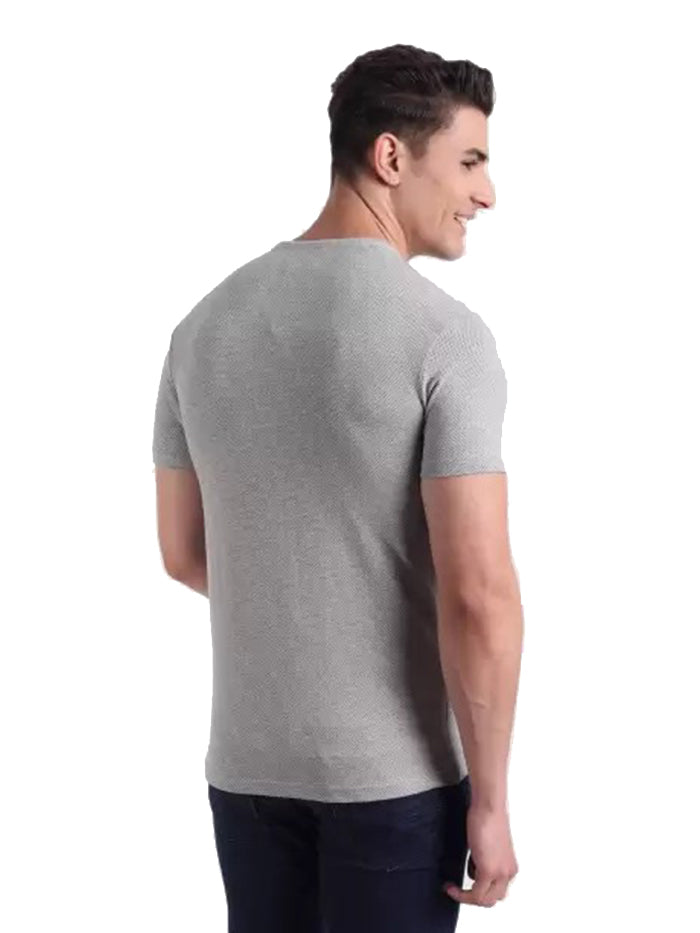 Typography Men Round Neck Grey T-Shirt