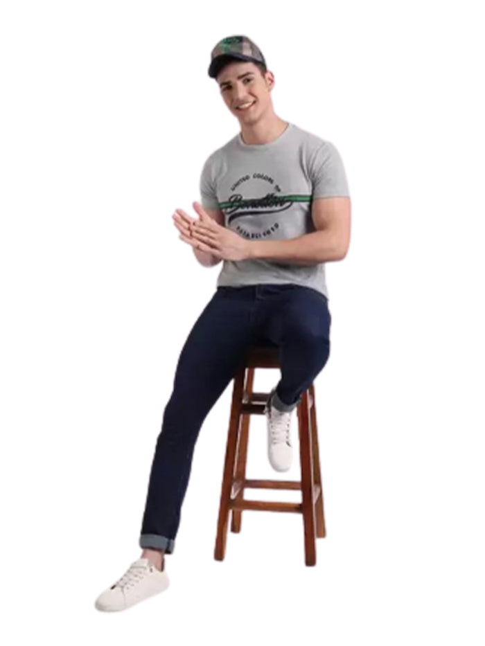 Typography Men Round Neck Grey T-Shirt