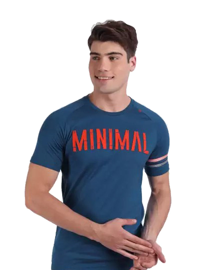 Typography Men Round Neck Blue T-Shirt