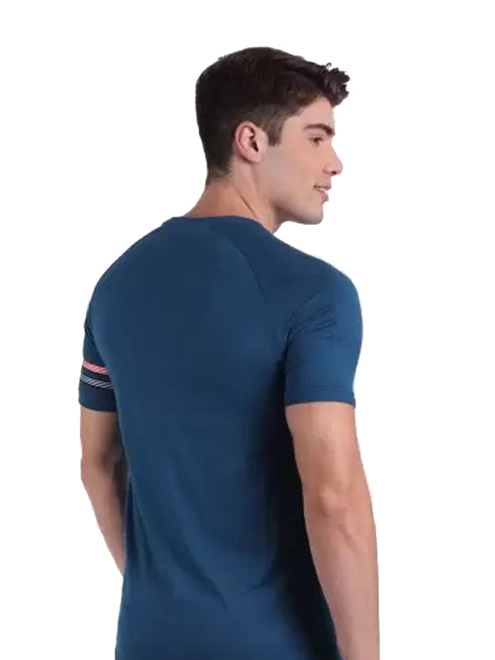 Typography Men Round Neck Blue T-Shirt