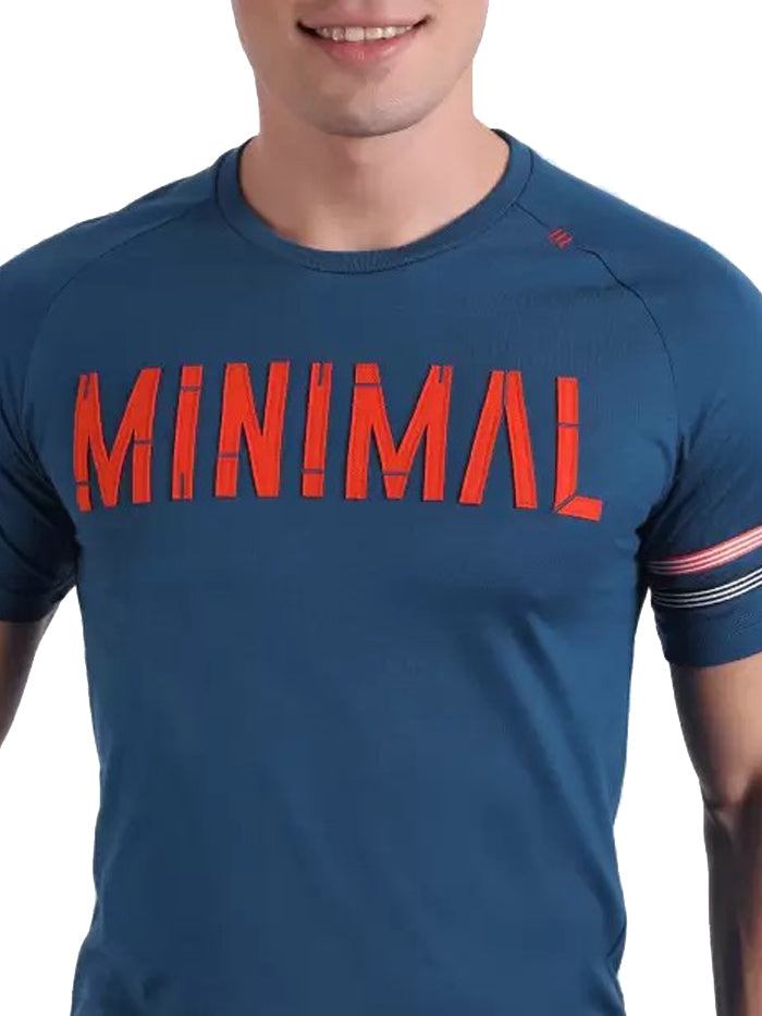 Typography Men Round Neck Blue T-Shirt