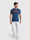 Typography Men Round Neck Blue T-Shirt