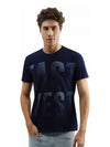 Printed Men Round Neck Blue T-Shirt