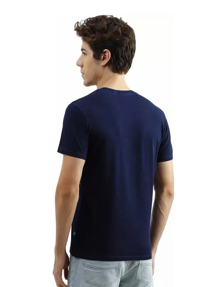 Printed Men Round Neck Blue T-Shirt