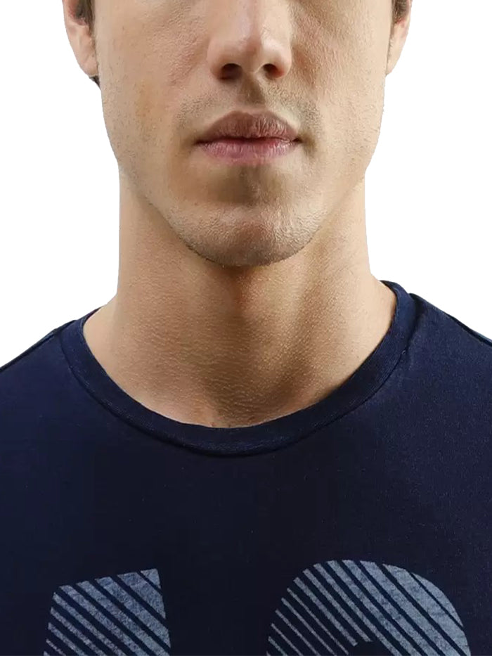 Printed Men Round Neck Blue T-Shirt