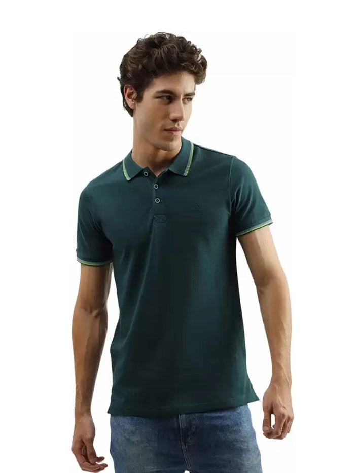 Solid Men Polo Neck Green T-Shirt
