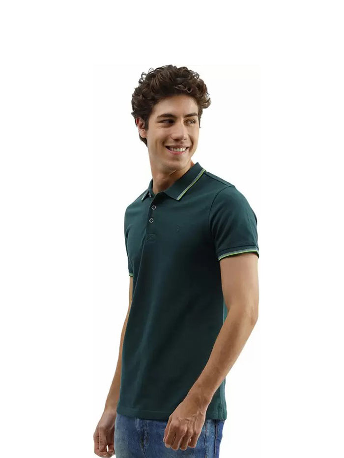 Solid Men Polo Neck Green T-Shirt