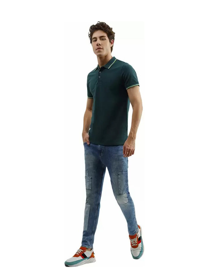 Solid Men Polo Neck Green T-Shirt