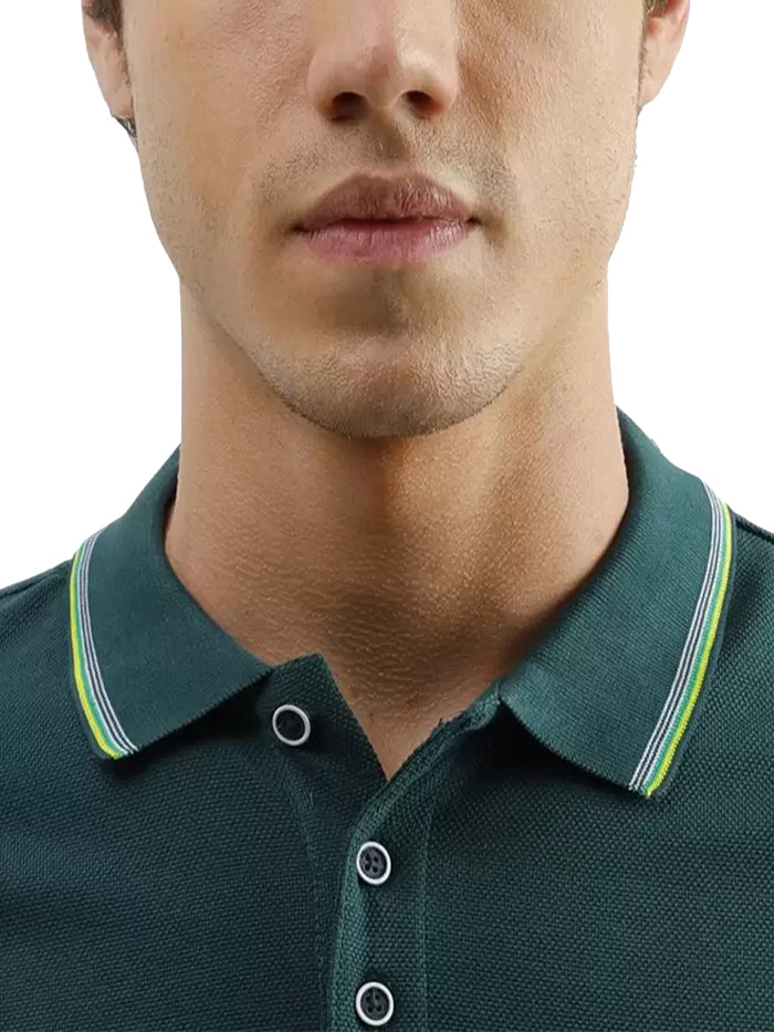 Solid Men Polo Neck Green T-Shirt