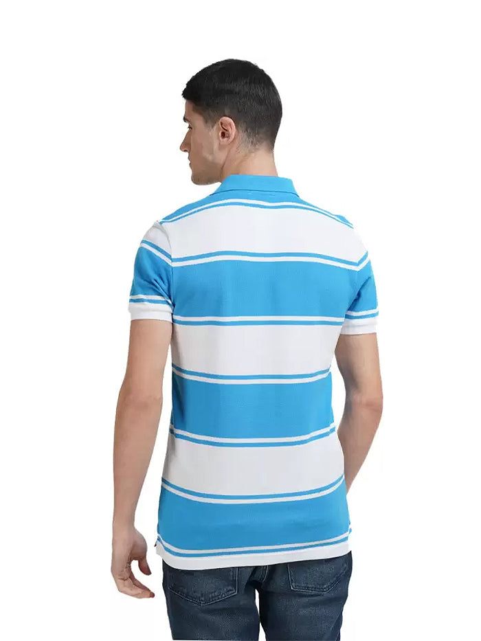 Striped Men Polo Neck Blue T-Shirt