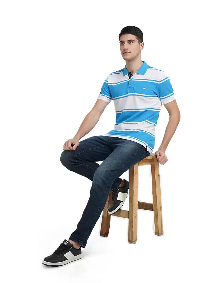 Striped Men Polo Neck Blue T-Shirt