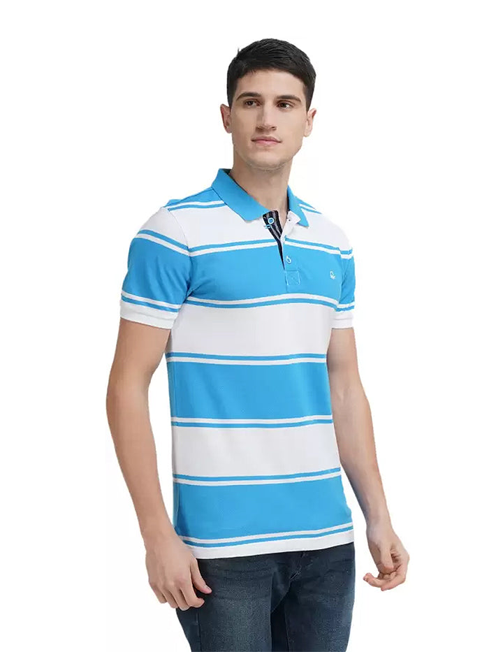 Striped Men Polo Neck Blue T-Shirt
