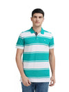 Striped Men Polo Neck Green T-Shirt