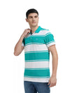 Striped Men Polo Neck Green T-Shirt