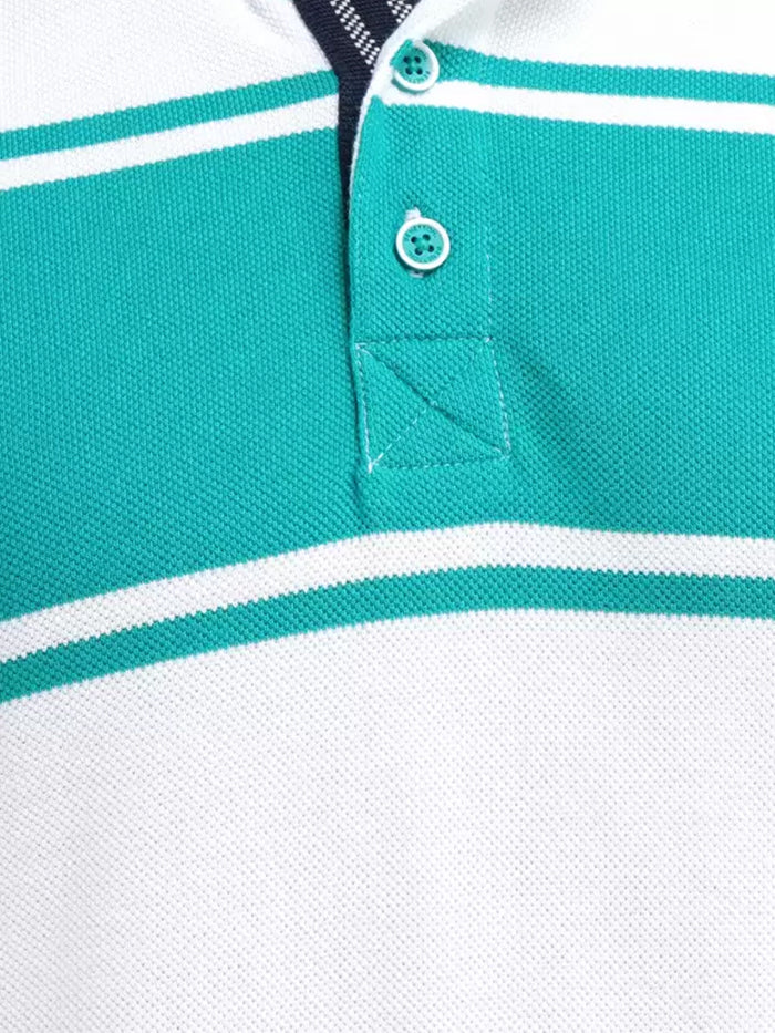 Striped Men Polo Neck Green T-Shirt