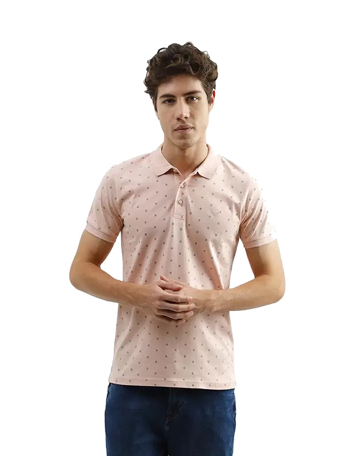 Printed Men Polo Neck Pink T-Shirt