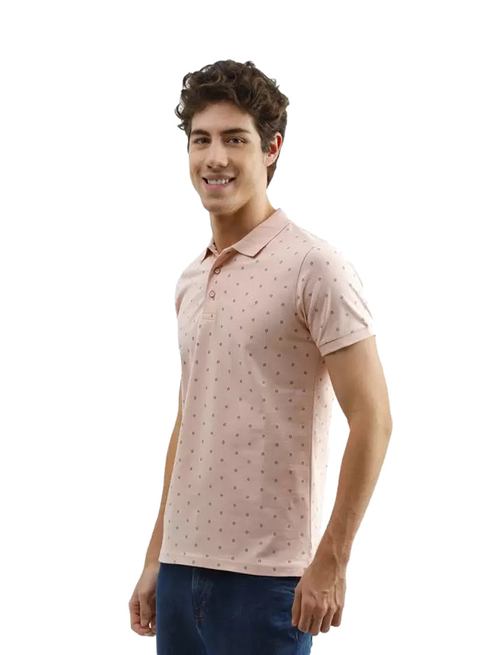 Printed Men Polo Neck Pink T-Shirt
