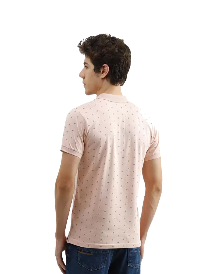 Printed Men Polo Neck Pink T-Shirt