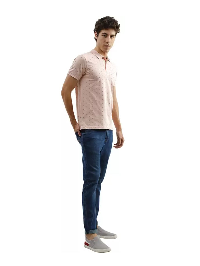Printed Men Polo Neck Pink T-Shirt