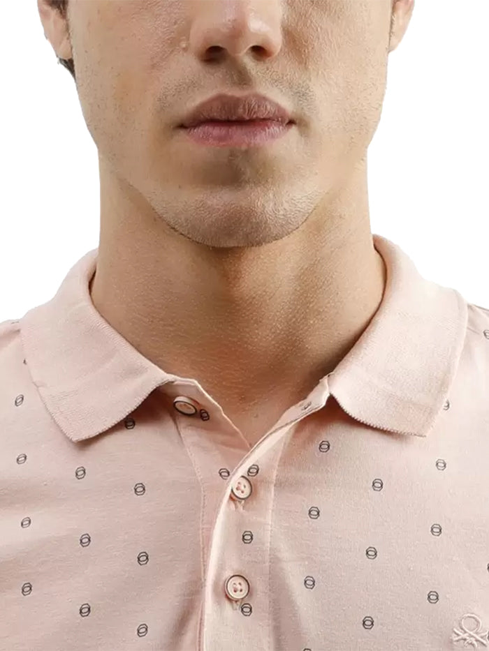 Printed Men Polo Neck Pink T-Shirt