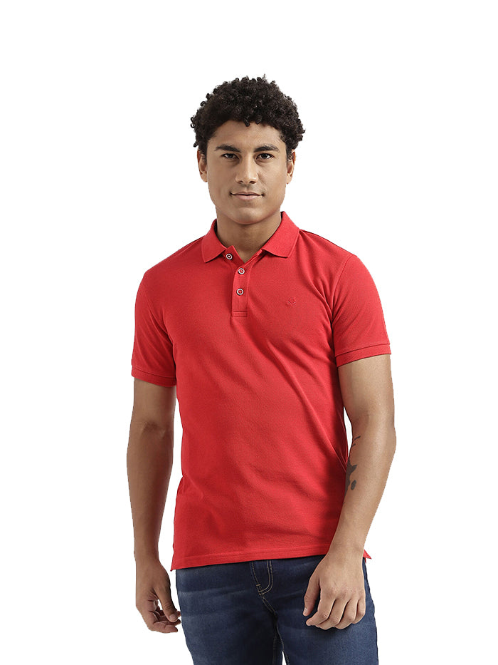 UNITED COLORS OF BENETTON MEN RED SOLID REGULAR POLO T SHIRT