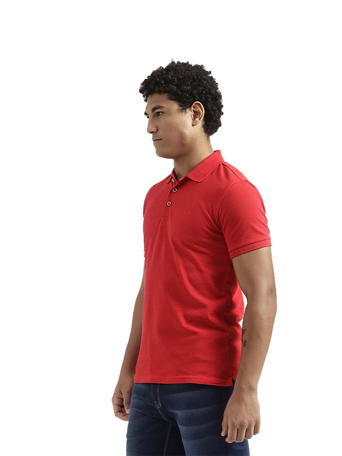 UNITED COLORS OF BENETTON MEN RED SOLID REGULAR POLO T SHIRT