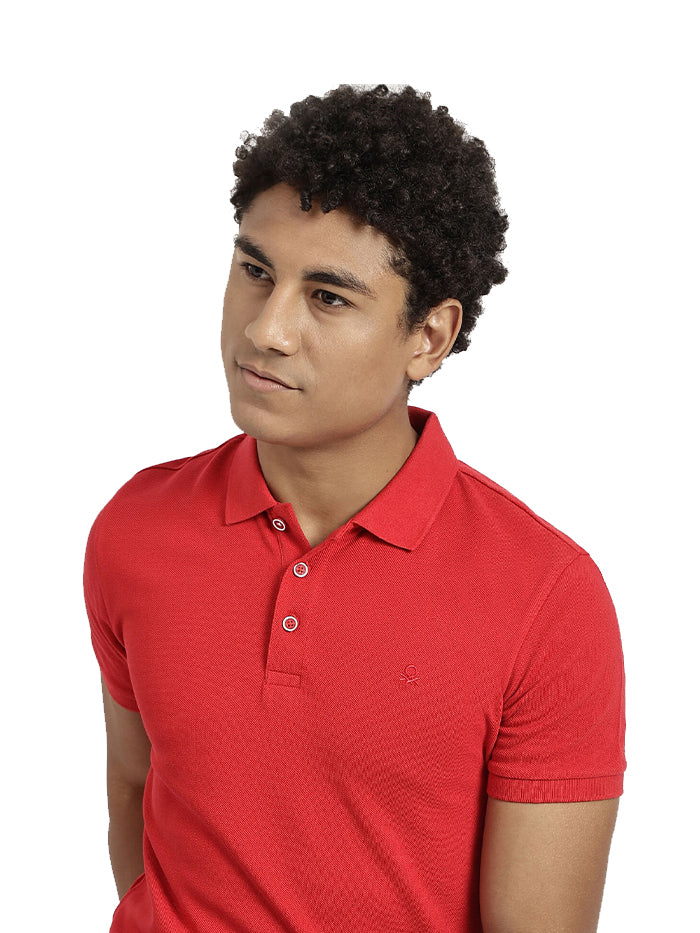 UNITED COLORS OF BENETTON MEN RED SOLID REGULAR POLO T SHIRT