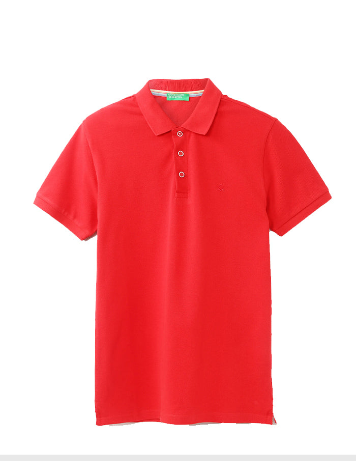 UNITED COLORS OF BENETTON MEN RED SOLID REGULAR POLO T SHIRT
