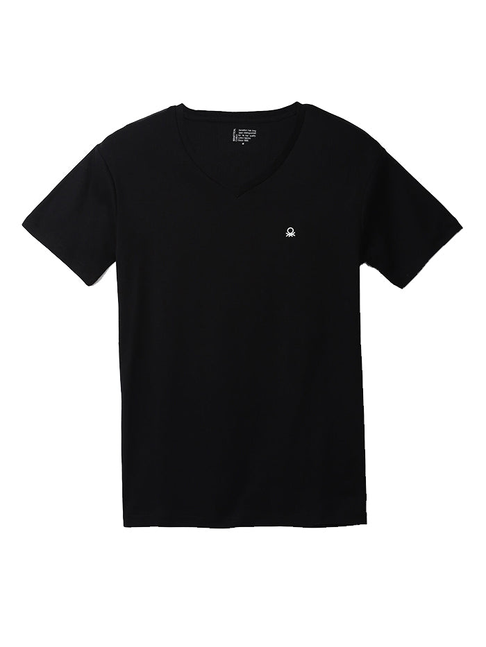UNITED COLORS OF BENETTON BLACK V-NECK T-SHIRT