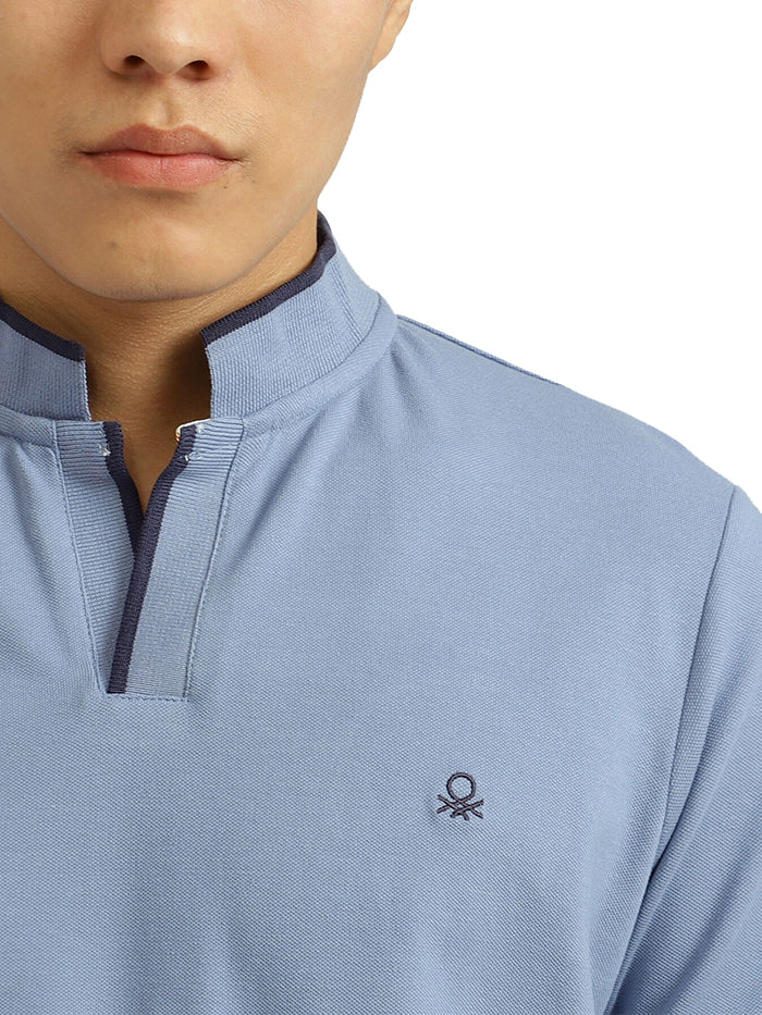 UNITED COLORS OF BENETTON BLUE JOHNNY COLLAR T-SHIRT