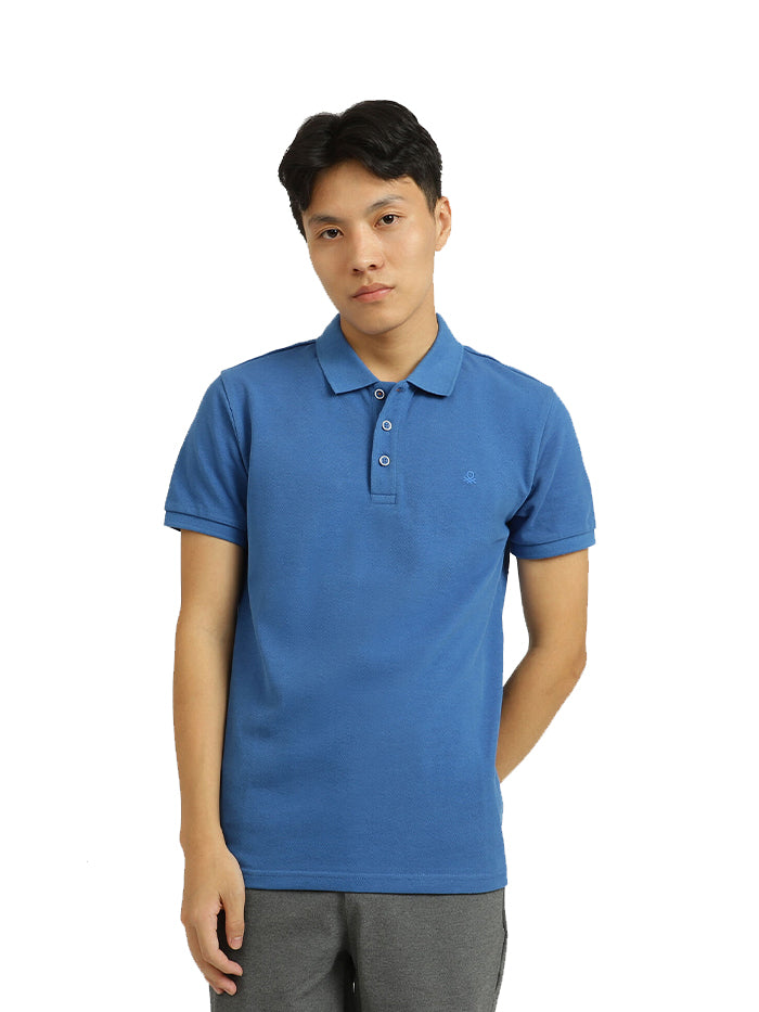 UNITED COLORS OF BENETTON BASIC BLUE POLO T-SHIRT