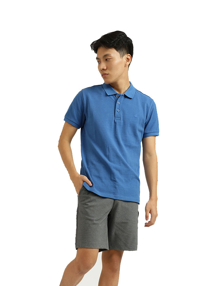 UNITED COLORS OF BENETTON BASIC BLUE POLO T-SHIRT