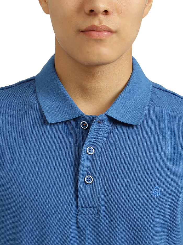 UNITED COLORS OF BENETTON BASIC BLUE POLO T-SHIRT
