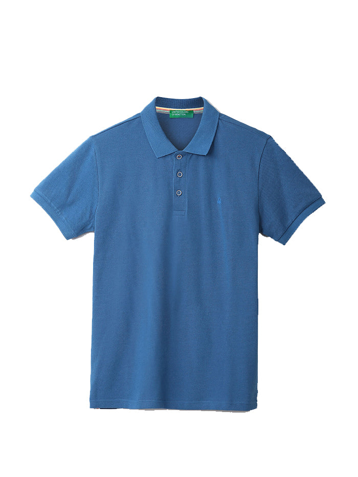 UNITED COLORS OF BENETTON BASIC BLUE POLO T-SHIRT