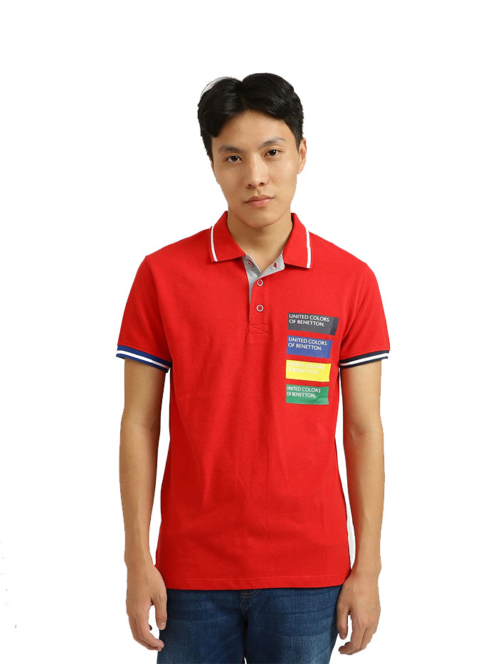 UNITED COLORS OF BENETTON RED PRINTED POLO T-SHIRT