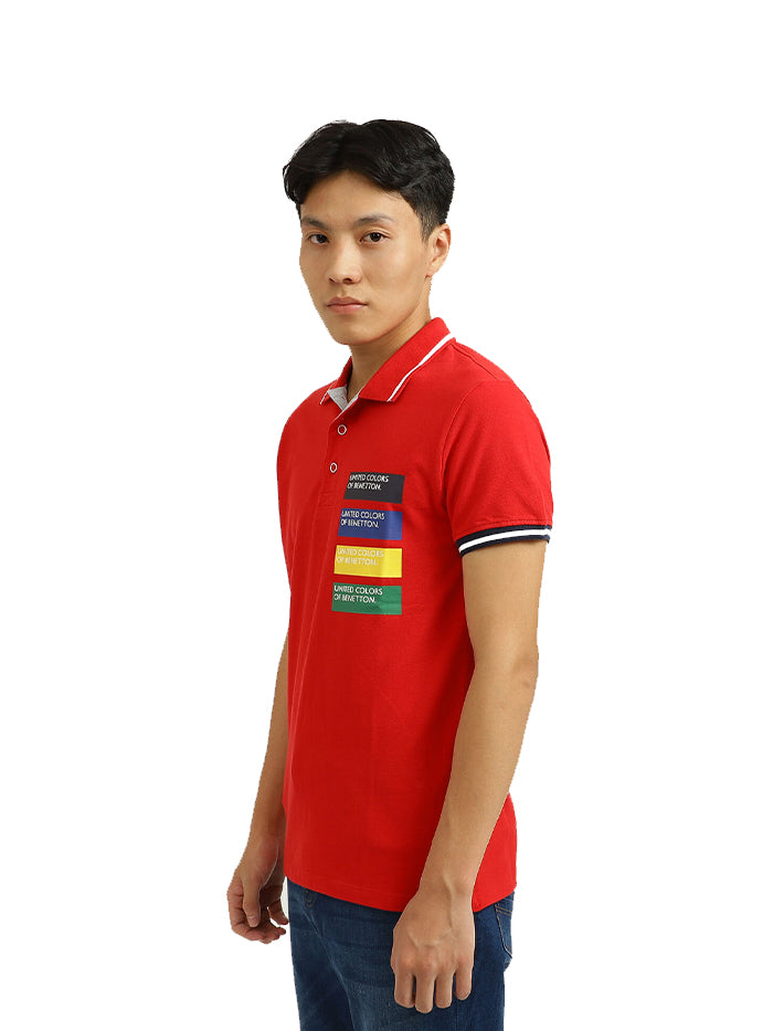 UNITED COLORS OF BENETTON RED PRINTED POLO T-SHIRT