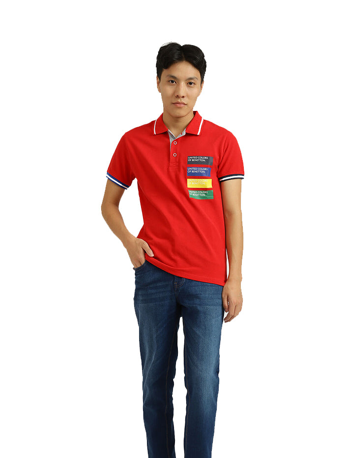 UNITED COLORS OF BENETTON RED PRINTED POLO T-SHIRT