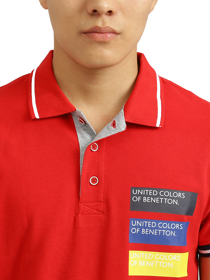 UNITED COLORS OF BENETTON RED PRINTED POLO T-SHIRT