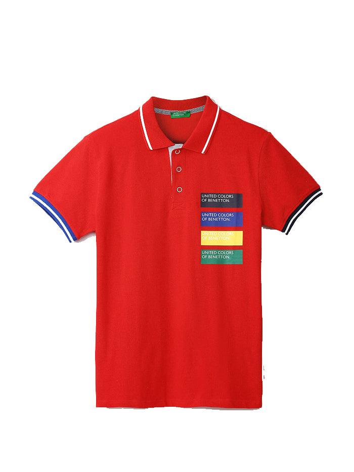 UNITED COLORS OF BENETTON RED PRINTED POLO T-SHIRT
