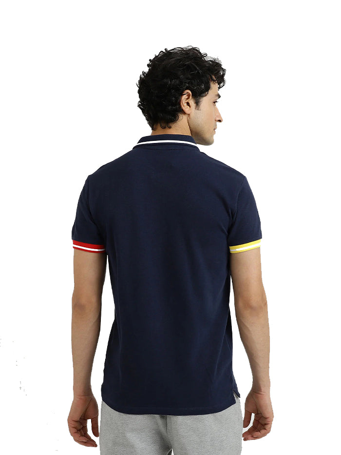 UNITED COLORS OF BENETTON NAVY BLUE PRINTED POLO T-SHIRT