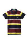 UNITED COLORS OF BENETTON MAROON AND NAVY BLUE STRIPED POLO T-SHIRT