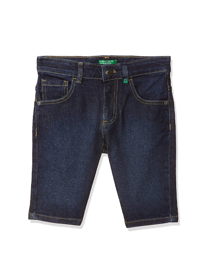 Boy's Regular Fit Cotton Blend Denim Shorts-Navy Blue