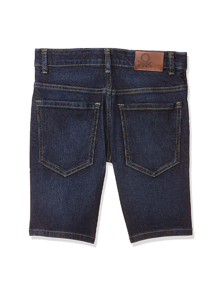 Boy's Regular Fit Cotton Blend Denim Shorts-Navy Blue
