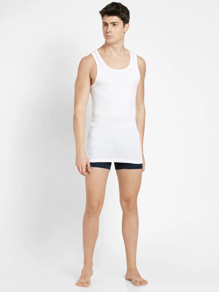 Ultra-soft Deep Round Neck Sleeveless Vest - White