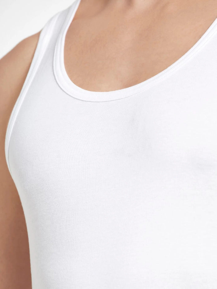 Ultra-soft Deep Round Neck Sleeveless Vest - White