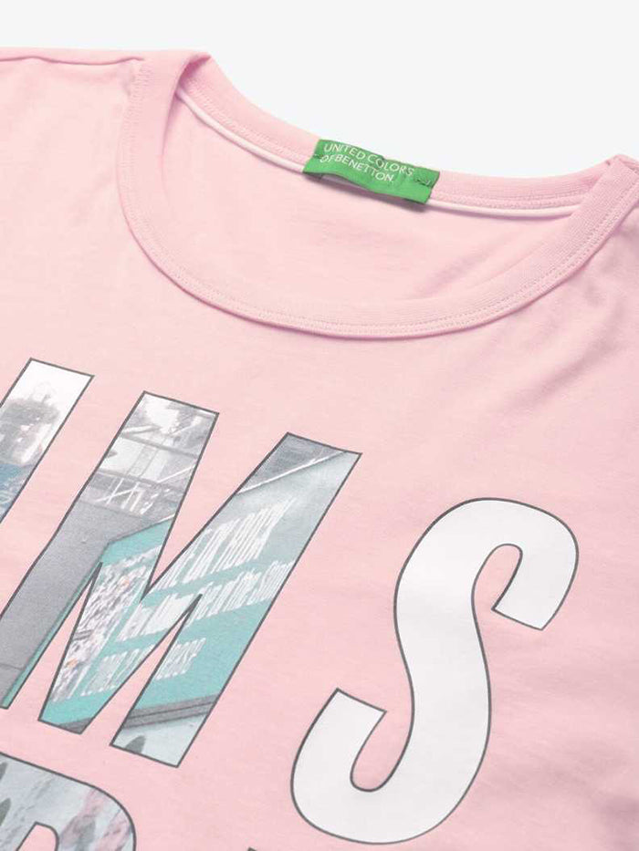 Printed Men Round Neck Pink T-Shirt