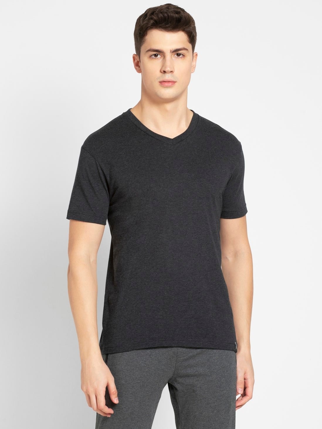 Men's Black Melange V-Neck T-shirt