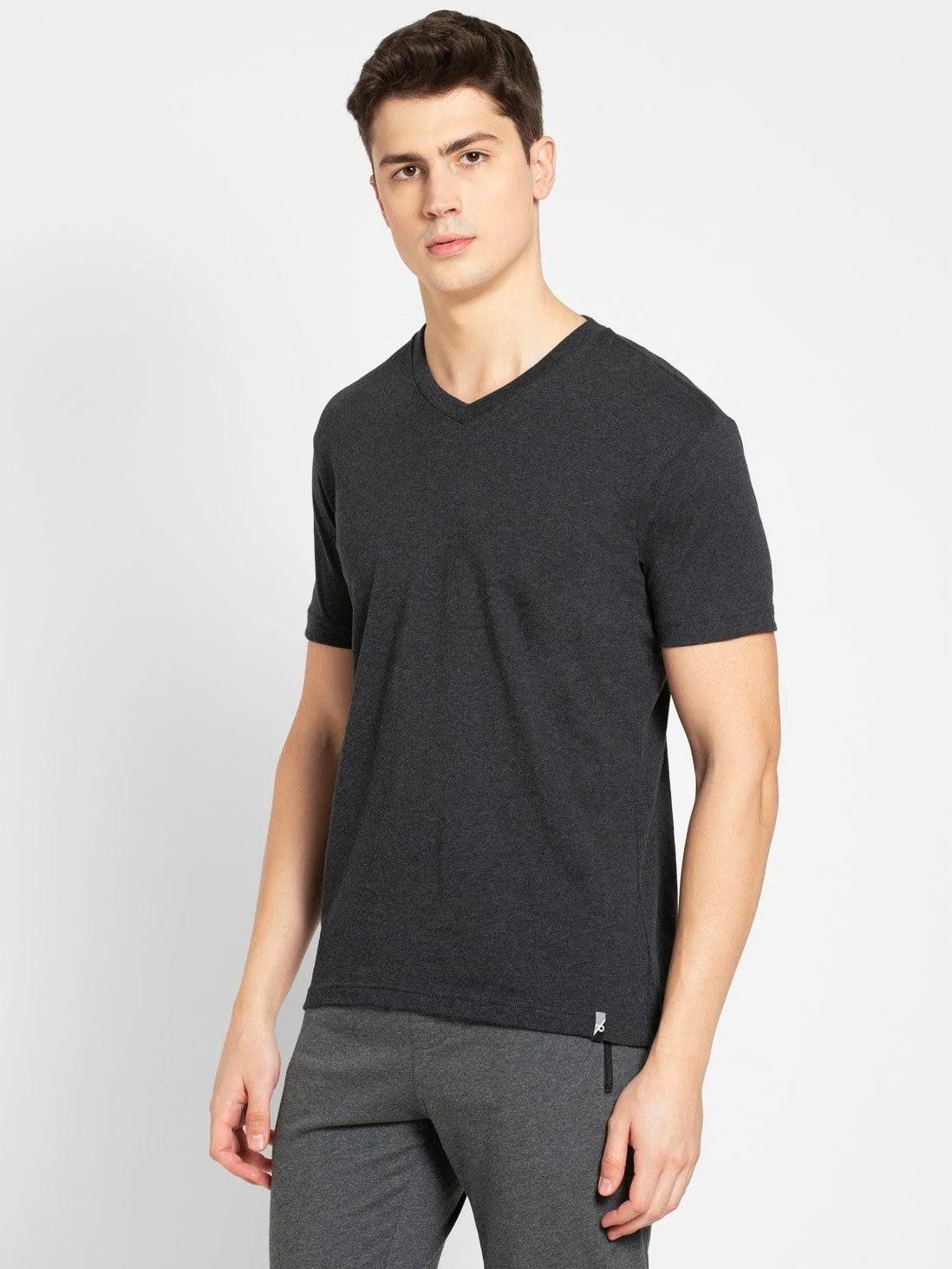 Men's Black Melange V-Neck T-shirt